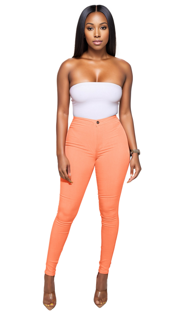 "comfortable skinny leg jeans," "ultra-stretchy jeans," "perfect fit," "follow your curves," and "effortlessly chic.