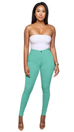 "comfortable skinny leg jeans," "ultra-stretchy jeans," "perfect fit," "follow your curves," and "effortlessly chic.