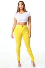"comfortable skinny leg jeans," "ultra-stretchy jeans," "perfect fit," "follow your curves," and "effortlessly chic.